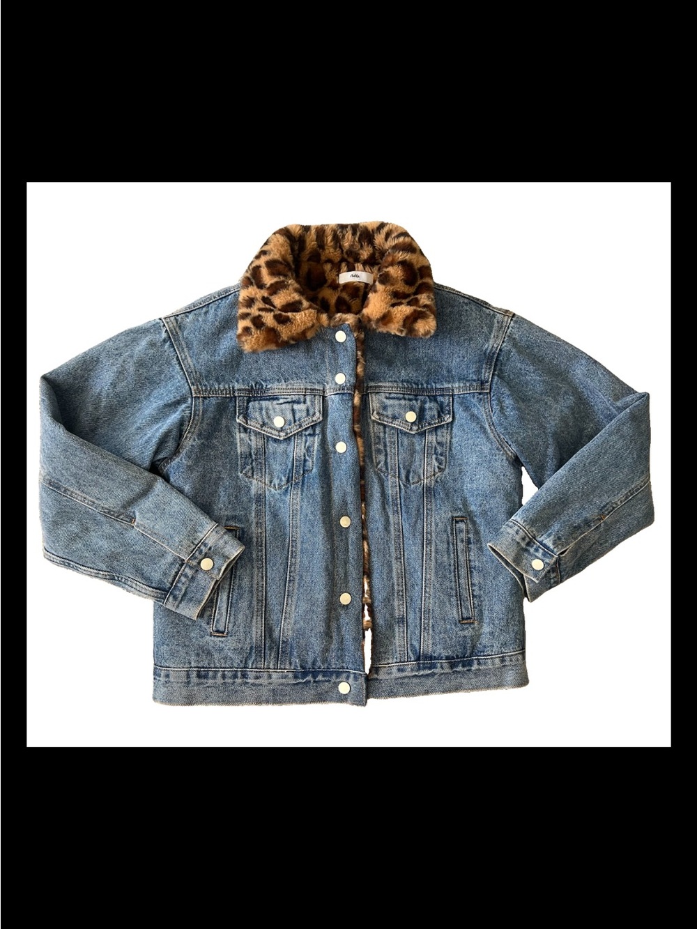 Adika Womens Blue Faux Fur Animal Print Lining Collar  Denim Jacket Sz. M